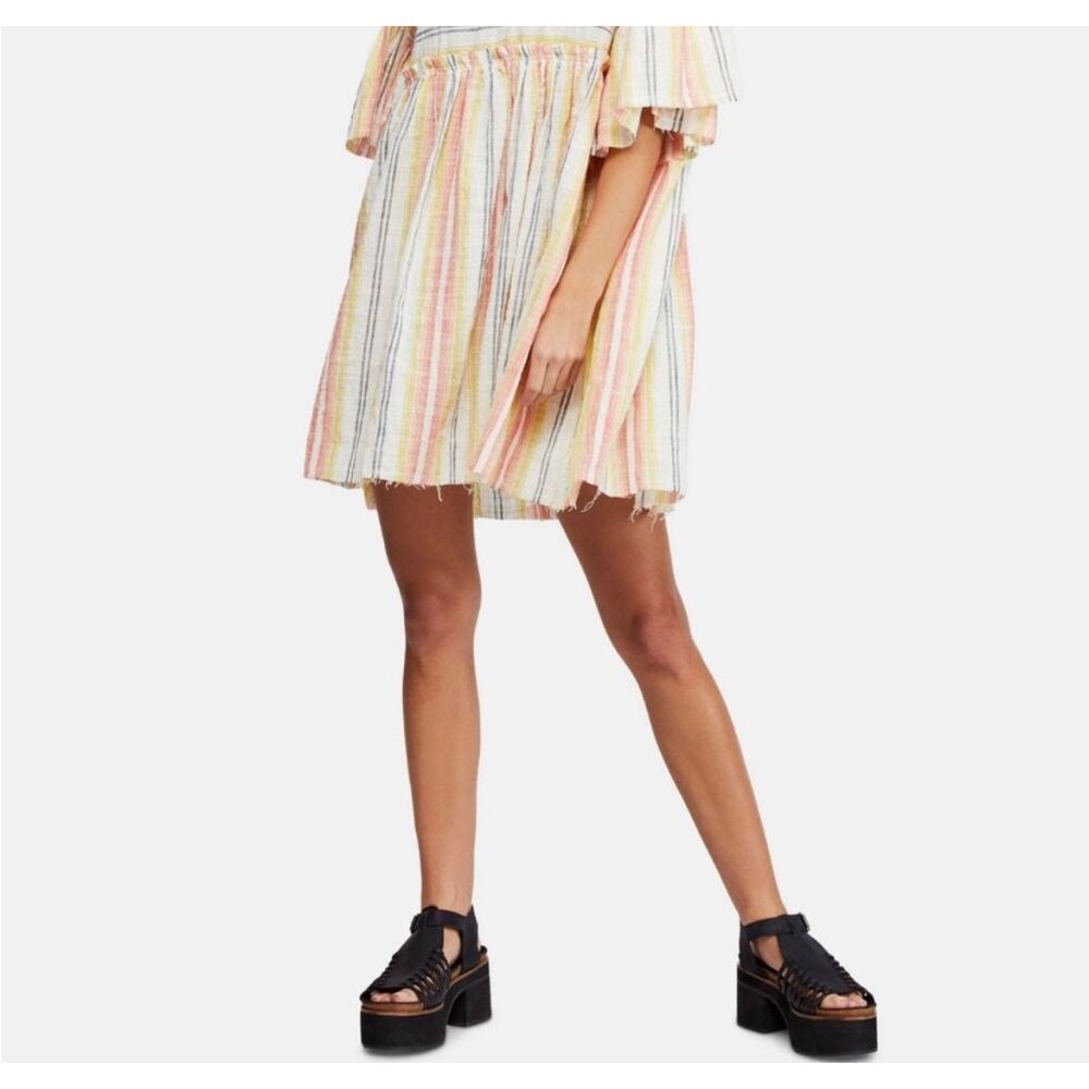 FREE PEOPLE Striped Ruffle Sleeve Tunic Mini Dress | Medium | Multi Color - Picture 2 of 10